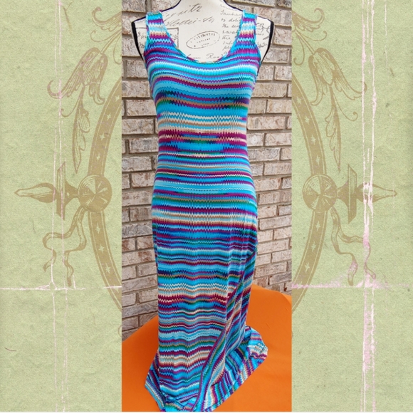 Calvin Klein Dresses & Skirts - Calvin Klein Aqua Multi Abstract Zigzag Maxi Dress Sleeveless 6